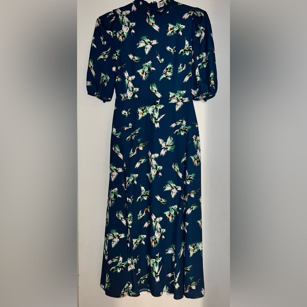 Diane Von Furstenberg Navy Floral Long Sleeve Dress